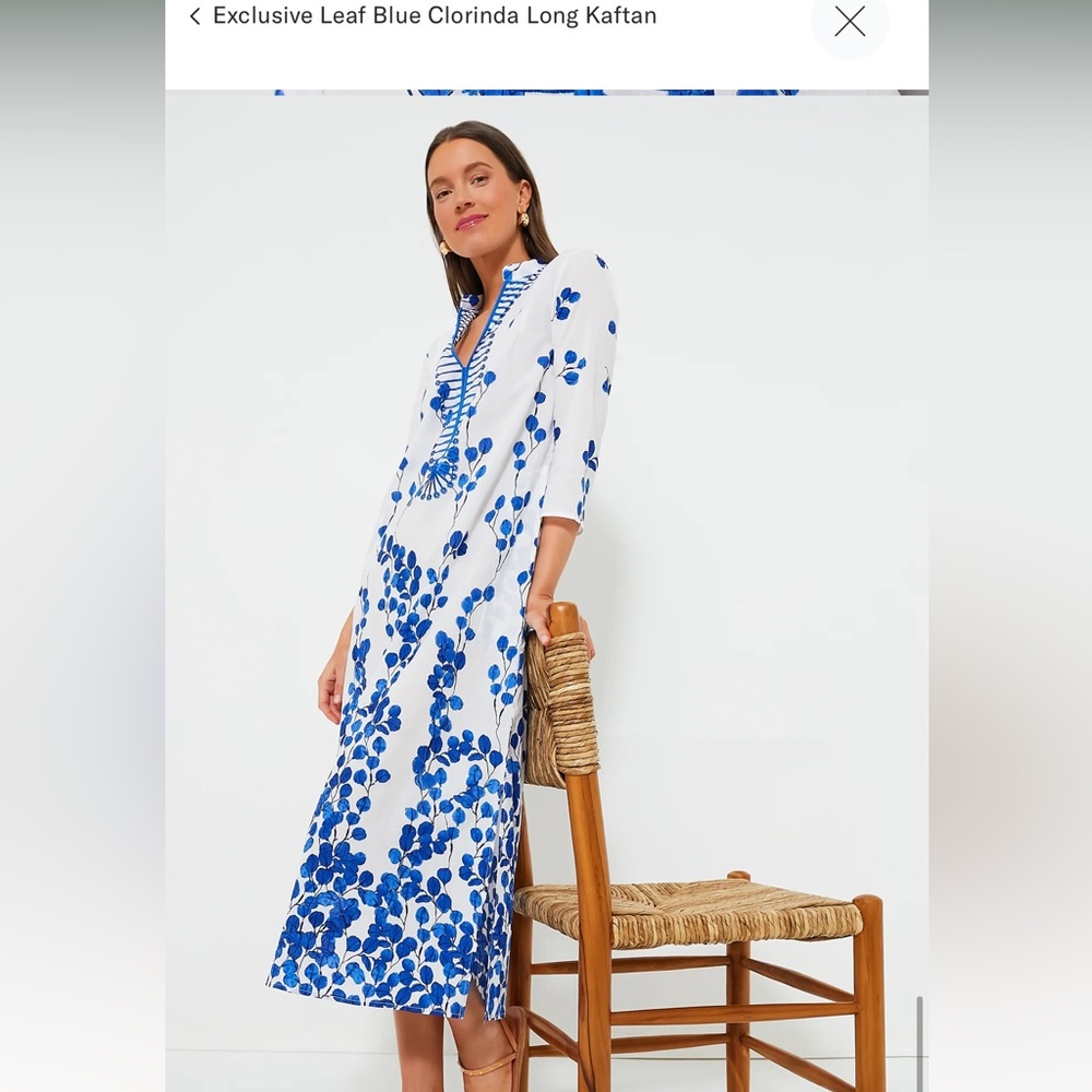 Ro’s Garden Leaf Blue Clorinda Long Kaftan - xs